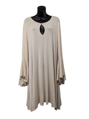 Annabelle Women's Cream Bell Sleeve Keyhole High Low Soft Tunic Dress 3XL NWT